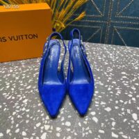 Louis Vuitton Women Sparkle Slingback Pump Blue Suede Baby Goat Leather 9.5 Cm Heel (10)