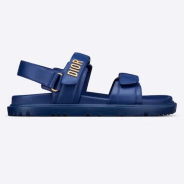 Dior Unisex Shoes DiorAct Sandal Royal Blue Lambskin Gold-Finish Metal DIOR Signature