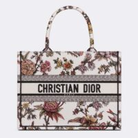 Dior Women CD Medium Book Tote White Multicolor Jardin Botanique Embroidery