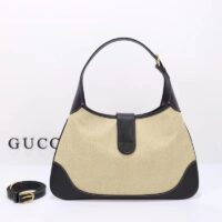 Gucci Women GG Aphrodite Large Shoulder Bag Beige Black Cotton Canvas Black Leather (7)