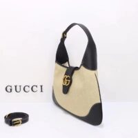 Gucci Women GG Aphrodite Large Shoulder Bag Beige Black Cotton Canvas Black Leather (7)