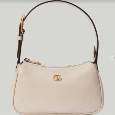 Gucci Women GG Aphrodite Shoulder Bag Double G White Leather Zip Closure