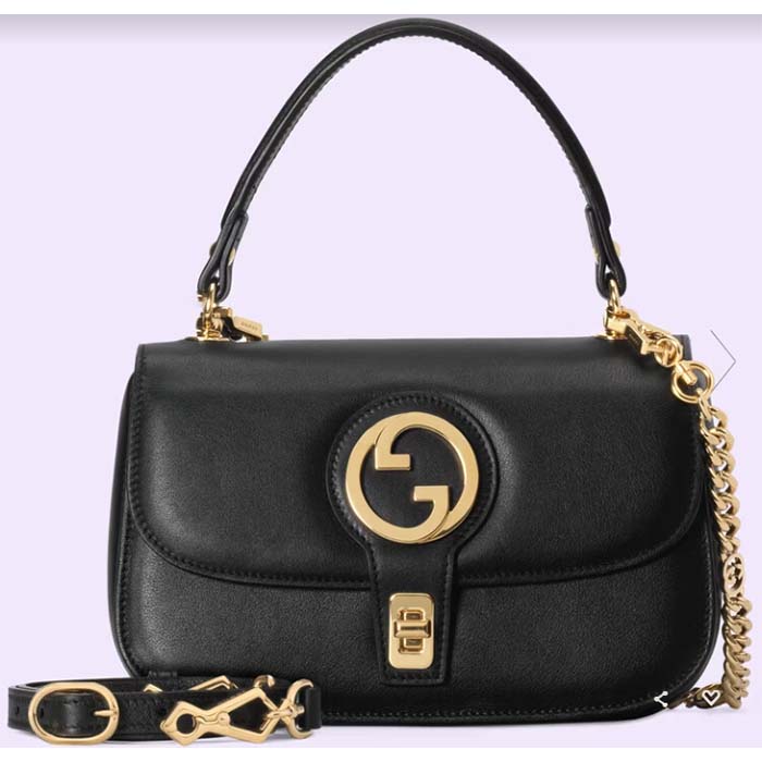 Gucci Women GG Blondie Top-Handle Bag Black Leather Round Interlocking G