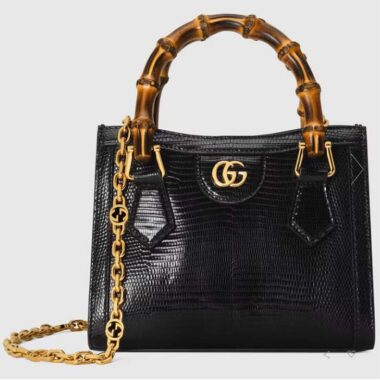 Gucci Women GG Diana Lizard Mini Bag Black Lizard Double G