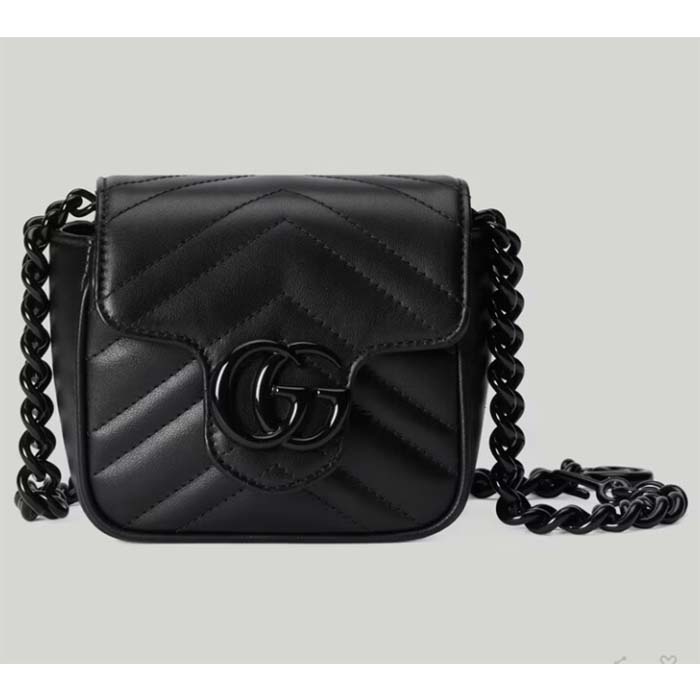 Gucci Women GG Marmont Belt Bag Black Chevron Matelassé Leather