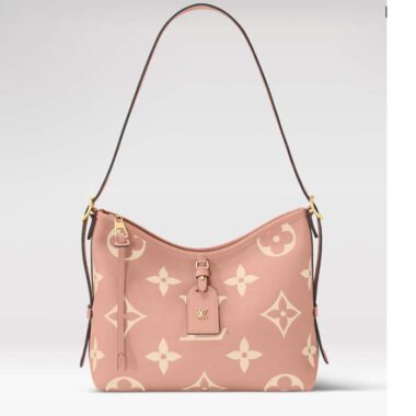 Louis Vuitton LV Women CarryAll PM Bag Pink Beige Embossed Supple Grained Cowhide Leather