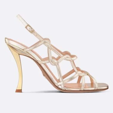 Dior Women CD D-Fame Heeled Sandal Gold-Tone Laminated Lambskin