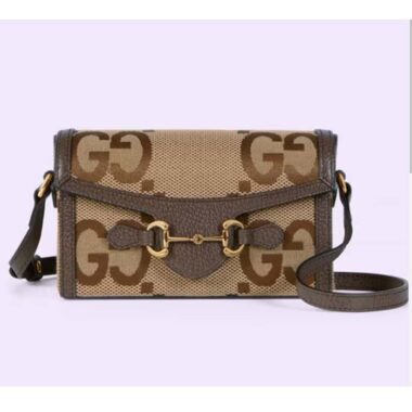 Gucci Unisex GG Horsebit 1955 Jumbo GG Mini Bag Camel Ebony Canvas