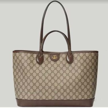 Gucci Unisex Ophidia Medium Tote Bag Beige Ebony GG Supreme Canvas