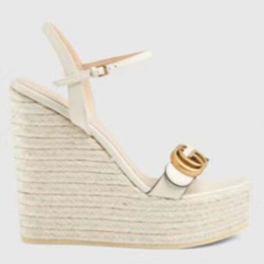 Gucci Women GG Leather Espadrille Sandal Interlocking G Off White High Heels