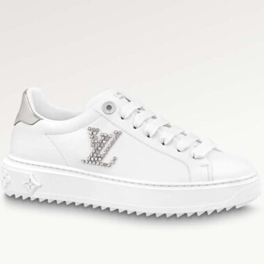 Louis Vuitton Unisex LV Time Out Sneaker Silver Calf Leather Strass Monogram Flowers