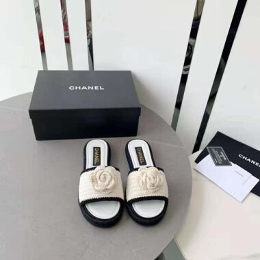 Chanel Women Mules Crochet Ivory and Black 0.5 cm Heel-White