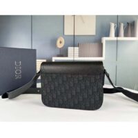 Dior Unisex CD Mini Saddle Bag Strap Black Oblique Jacquard Grained Calfskin (4)