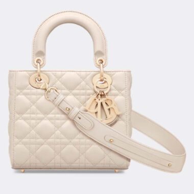 Dior Women CD Small Lady Dior My ABCDior Bag Dusty Ivory Cannage Lambskin