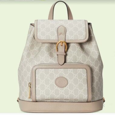 Gucci Unisex Backpack Interlocking G Beige White GG Supreme Canvas