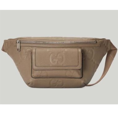 Gucci Unisex GG Jumbo GG Belt Bag Taupe Leather Zip Closure