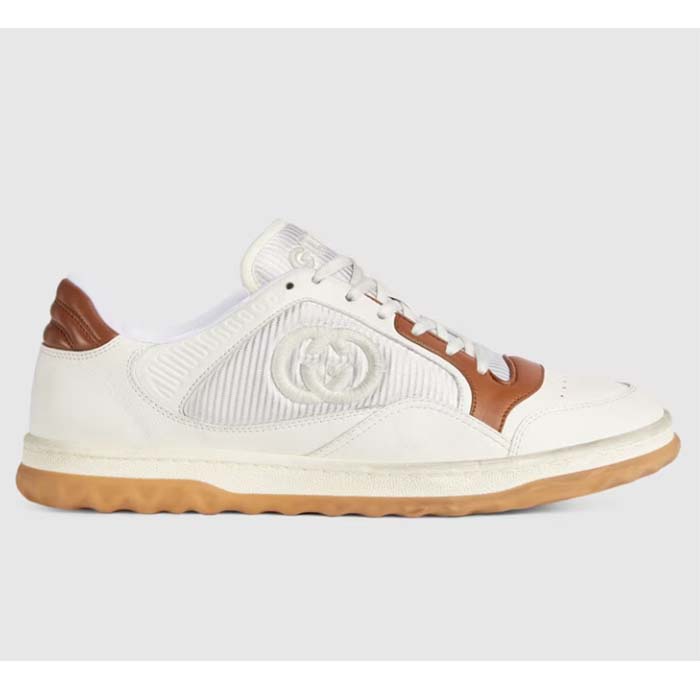 Gucci Unisex GG MAC80 Sneaker Off White Brown Leather Round Toe Rubber Flat