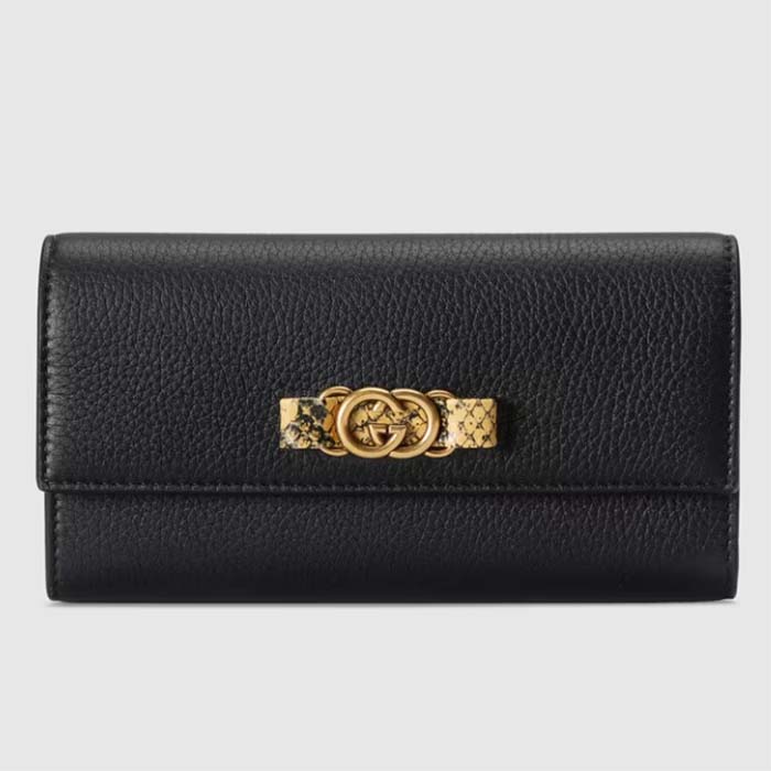 Gucci Unisex GG Wallet Interlocking G Python Bow Black Leather Moiré Lining