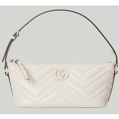 Gucci Women GG Marmont Shoulder Bag White Matelassé Chevron Leather