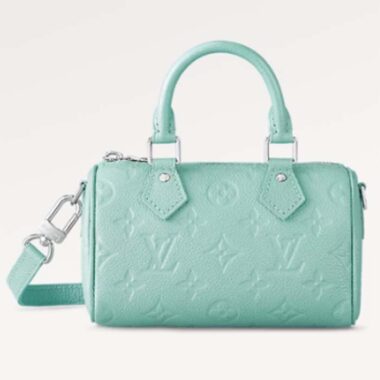 Louis Vuitton LV Women Nano Speedy Blue Monogram Empreinte Embossed Supple Grained Cowhide