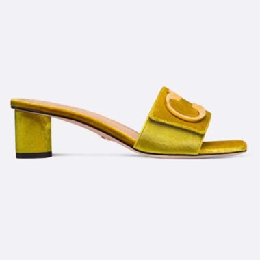 Dior Women CD C'est Dior Heeled Slide Lime Yellow Velvet 5 CM Heel