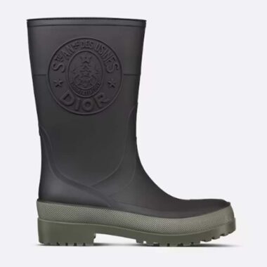 Dior Women CD Diorunion Rain Boot Black Khaki Two-Tone Rubber Dior Union Motif