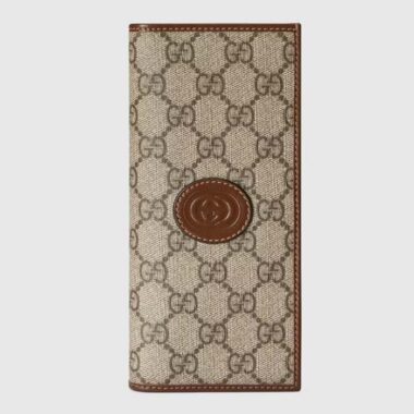 Gucci Unisex GG Long Wallet Interlocking G Beige Ebony GG Supreme Canvas