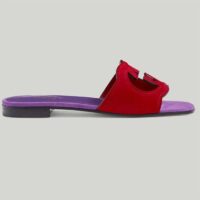 Gucci Unisex Interlocking G Cut-Out Slide Sandal Red Purple Suede Flat (10)