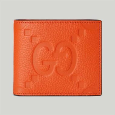 Gucci Unisex Jumbo GG Wallet Orange Leather Moiré Lining