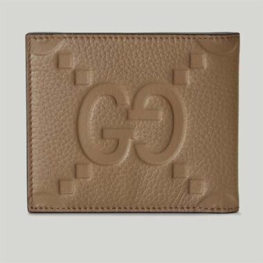 Gucci Unisex Jumbo GG Wallet Taupe Leather Moiré Lining