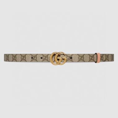 Gucci Unisex Marmont Reversible Thin Belt Beige Ebony GG Supreme Canvas