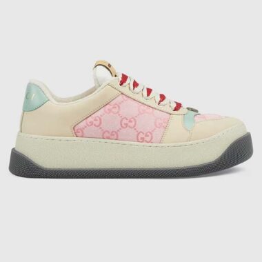 Gucci Unisex Screener Sneaker Pink GG Canvas Bi-Color Chunky Laces