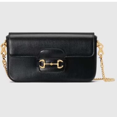 Gucci Women GG Horsebit 1955 Mini Bag Black Leather Horsebit Flap Closure