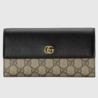 Gucci Women GG Marmont Leather Continental Wallet Beige Ebony GG Supreme Canvas