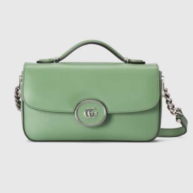 Gucci Women Petite GG Mini Shoulder Bag Light Green Leather Double G