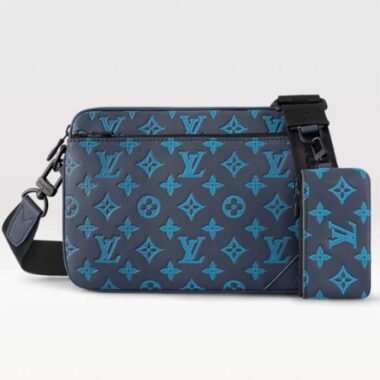 Louis Vuitton LV Unisex Trio Messenger Navy River Blue Calf Leather Textile Lining