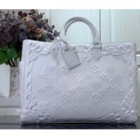 Louis Vuitton Unisex LV Sac Plat Optic White Calf Leather Double Handle (9)