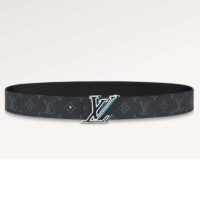 Louis Vuitton Unisex LV Speed 40mm Reversible Belt Turquoise Blue Monogram Eclipse Coated Canvas Leather