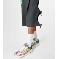 Louis Vuitton Unisex LV Trainer Sneaker White Printed Canvas Rubber Outsole Monogram Flowers (4)