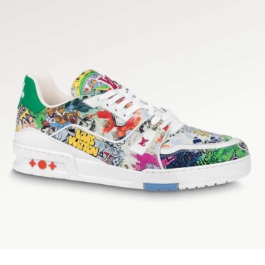 Louis Vuitton Unisex LV Trainer Sneaker White Printed Canvas Rubber Outsole Monogram Flowers