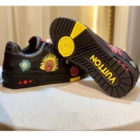 Louis Vuitton Unisex LV x YK LV Trainer Sneaker Black Printed Grained Calf Leather Monogram Flowers (1)