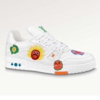 Louis Vuitton Unisex LV x YK LV Trainer Sneaker White Printed Grained Calf Leather Monogram Flowers (3)