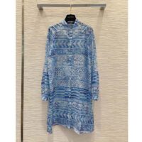 Louis Vuitton Women LV Monogram Tile Long Shirt Dress Cotton Blue White Regular Fit (5)