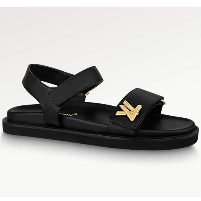 Louis Vuitton Women's Sunset Comfort Flat Sandals Leather Black