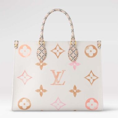 Louis Vuitton Women OnTheGo MM Tote Beige Monogram Coated Canvas Textile Lining