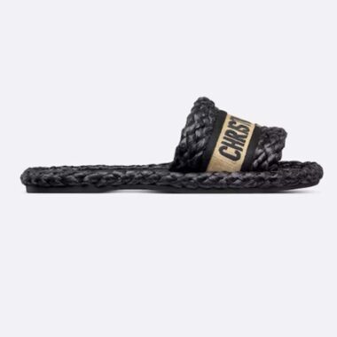 Dior Unisex CD Dway Slide Black Raffia Embroidered Cotton