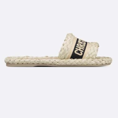 Dior Unisex CD Dway Slide Jute-Colored Embroidered Raffia Cotton