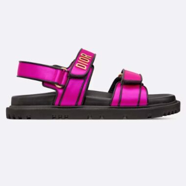 Dior Women CD Dioract Sandal Rani Pink Satin Black Lambskin