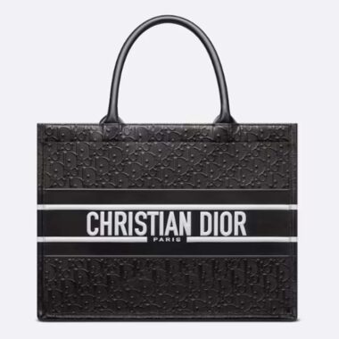 Dior Women CD Medium Book Tote Black Perforated Embossed Dior Oblique Calfskin