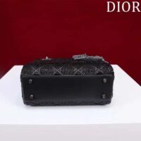 Dior Women CD Mini Lady Dior Bag Black Cannage Cotton Embroidered Micropearls (5)